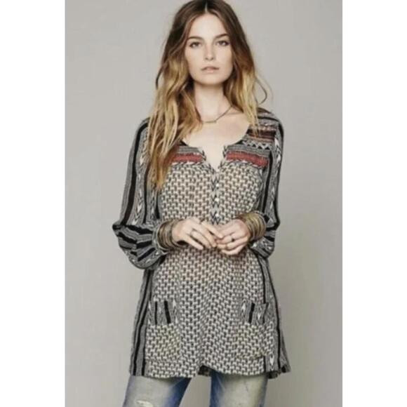 Free People Gray Feather in the Wind Beaded Embellished Tunic - Size - Medium | Poshmark