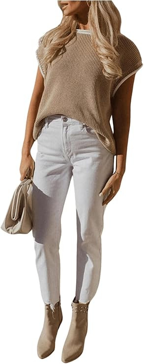 GORGLITTER Women's Cap Sleeve Sweater Vest Casual Loose Short Dolman Sleeve Pullover Knit Top | Amazon (US)