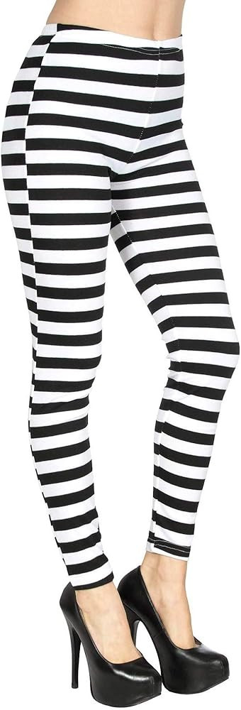 Simplicity Women's Black & White Stripes Footless Ankle Length Leggings | Amazon (US)