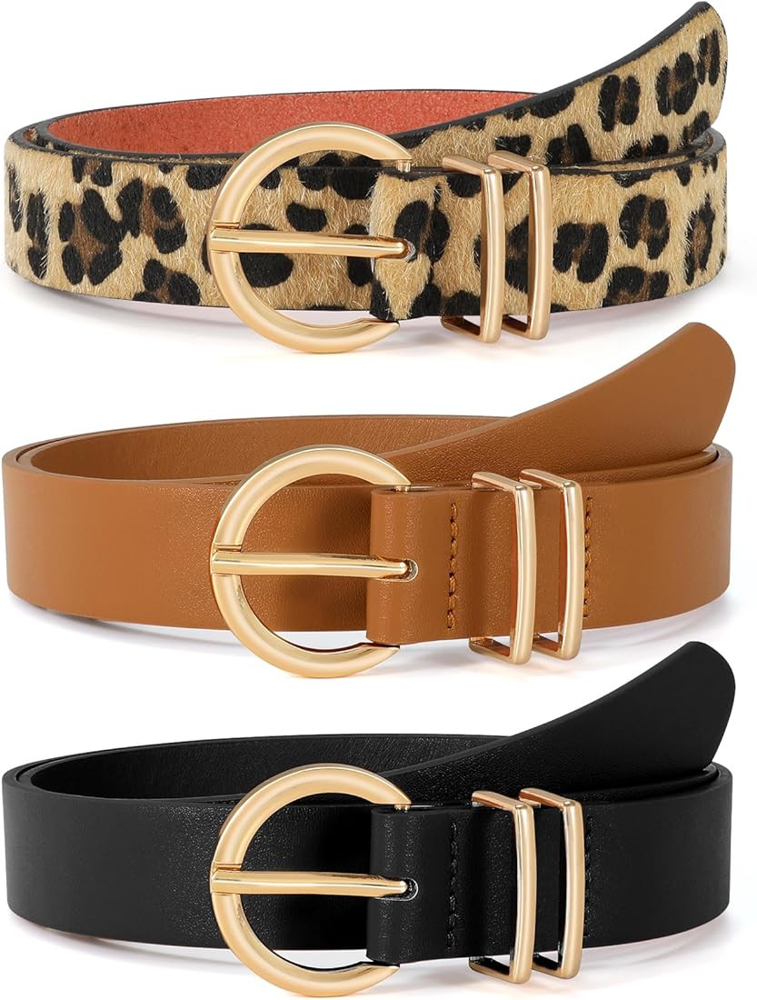 VONMELLI 3 Pack Women's Leather Belts for Jeans Dresses Ladies Waist Belt with Fashion Gold Buckl... | Amazon (US)