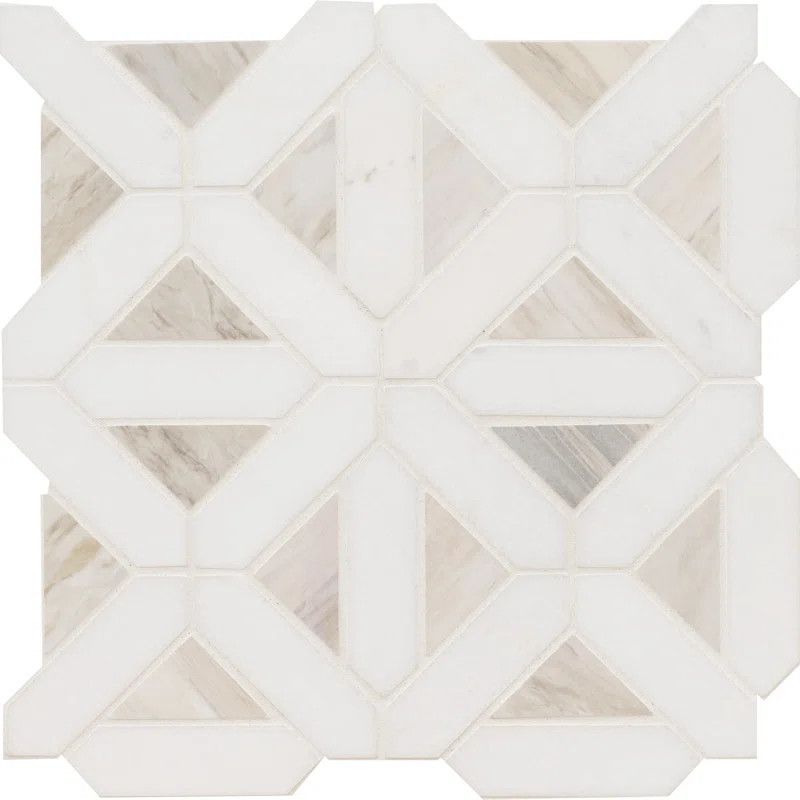 Angora Geometric 12" x 12" Polished Marble Mesh Mounted Mosaic Tile | Wayfair North America