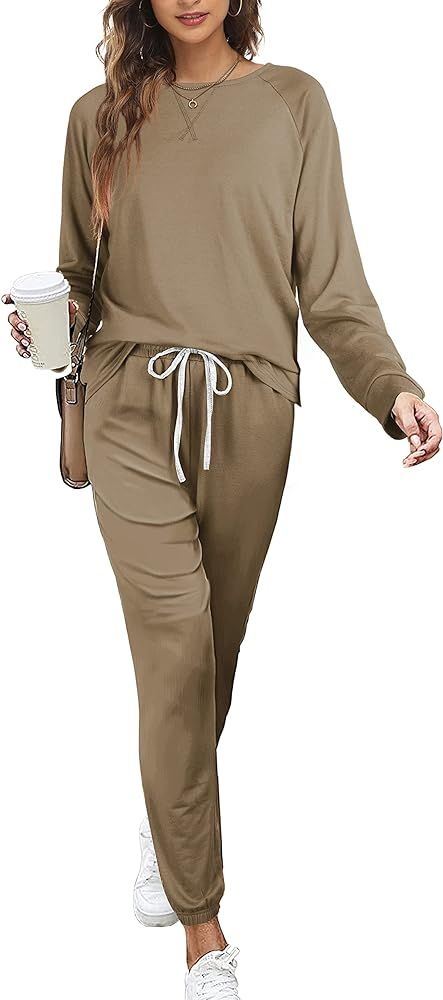 Dofaoo Two Piece Outfits for Women Long Sleeve Crew Neck Sweatsuits Sets with Pockets | Amazon (US)