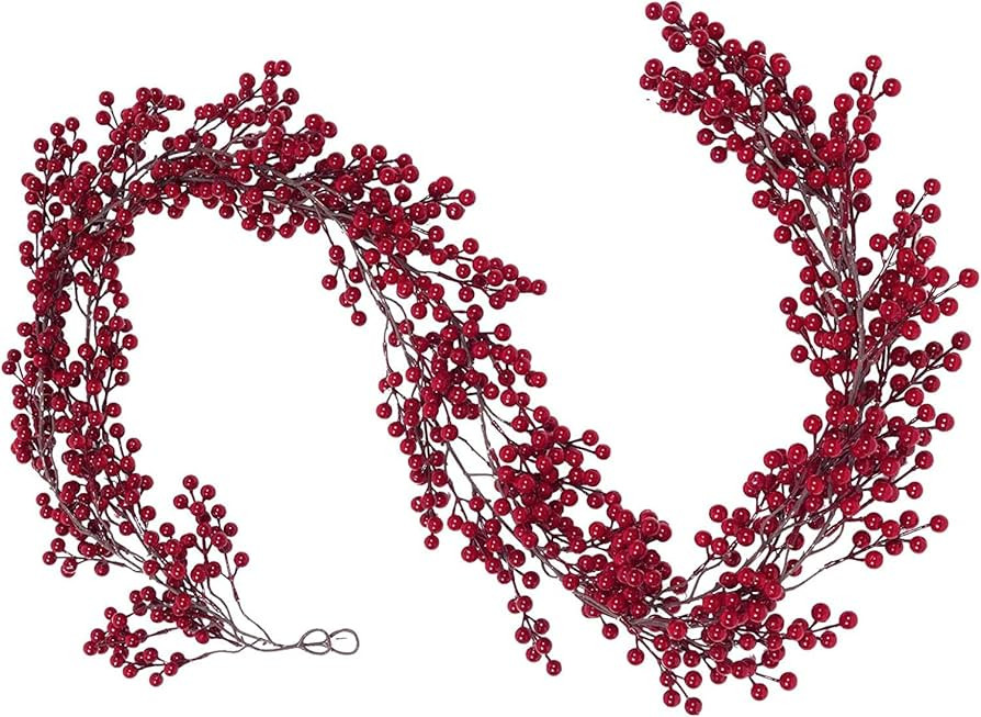 SHACOS Artificial 6.2 ft Red Berry Garlands Set of 2 Christmas Garland Burgundy Red Berries Garla... | Amazon (US)