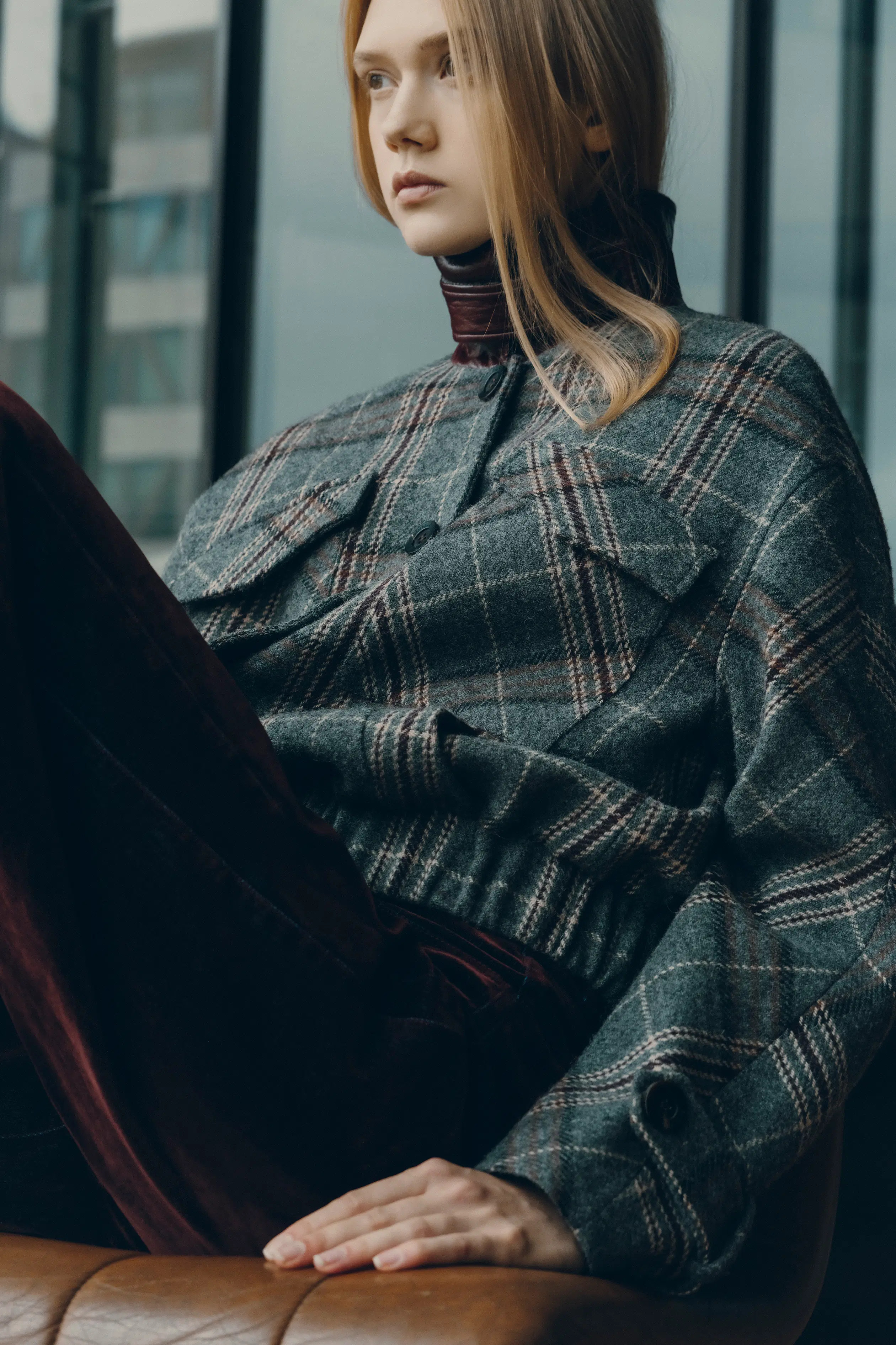 Montnkar Plaid Leather Panel Bomber Jacket in 100% Wool | Fabrique