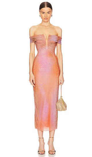 Rhinestone Midi Dress in Orange Print | Revolve Clothing (Global)