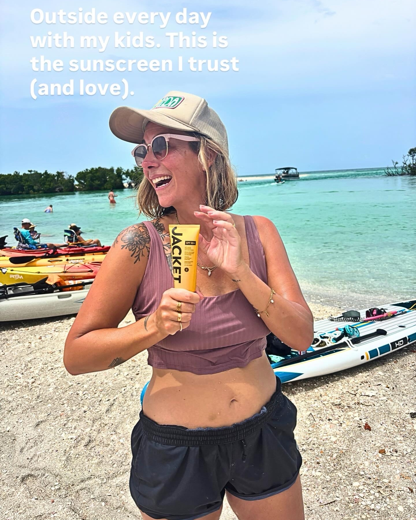 I’m 42, a Florida mom, and outside a lot- kayaking, parks, beach days, sports sidelines, all of it. I’ve tried every sunscreen under the sun… and JACKET is hands-down the best I’ve ever used.

It’s SPF 50+, water-resistant, and feels like a luxury moisturizer- no grease, no white cast, no eye burn when you sweat. It actually helps your skin too, with Vitamin C, E, green tea, and pomegranate to fight aging and sun damage (bless 🙌)! 

Bonus: it’s packed with ingredients that help even skin tone and prevent pigmentation. My skin looks better *because* of this stuff.

If you’re an outdoor-loving mom like me, this is your new holy grail. 💛

#LTKBeauty #LTKOver40 #LTKSwim