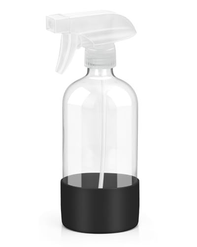Rionisor Glass Spray Bottles with Silicone Sleeve Protection, Empty 16OZ Reusable Spray Bottles, Refillable Containers with Spray Nozzles for Cleaning Solutions, Plants and Essential Oils 1 Pack Black | Amazon (US)