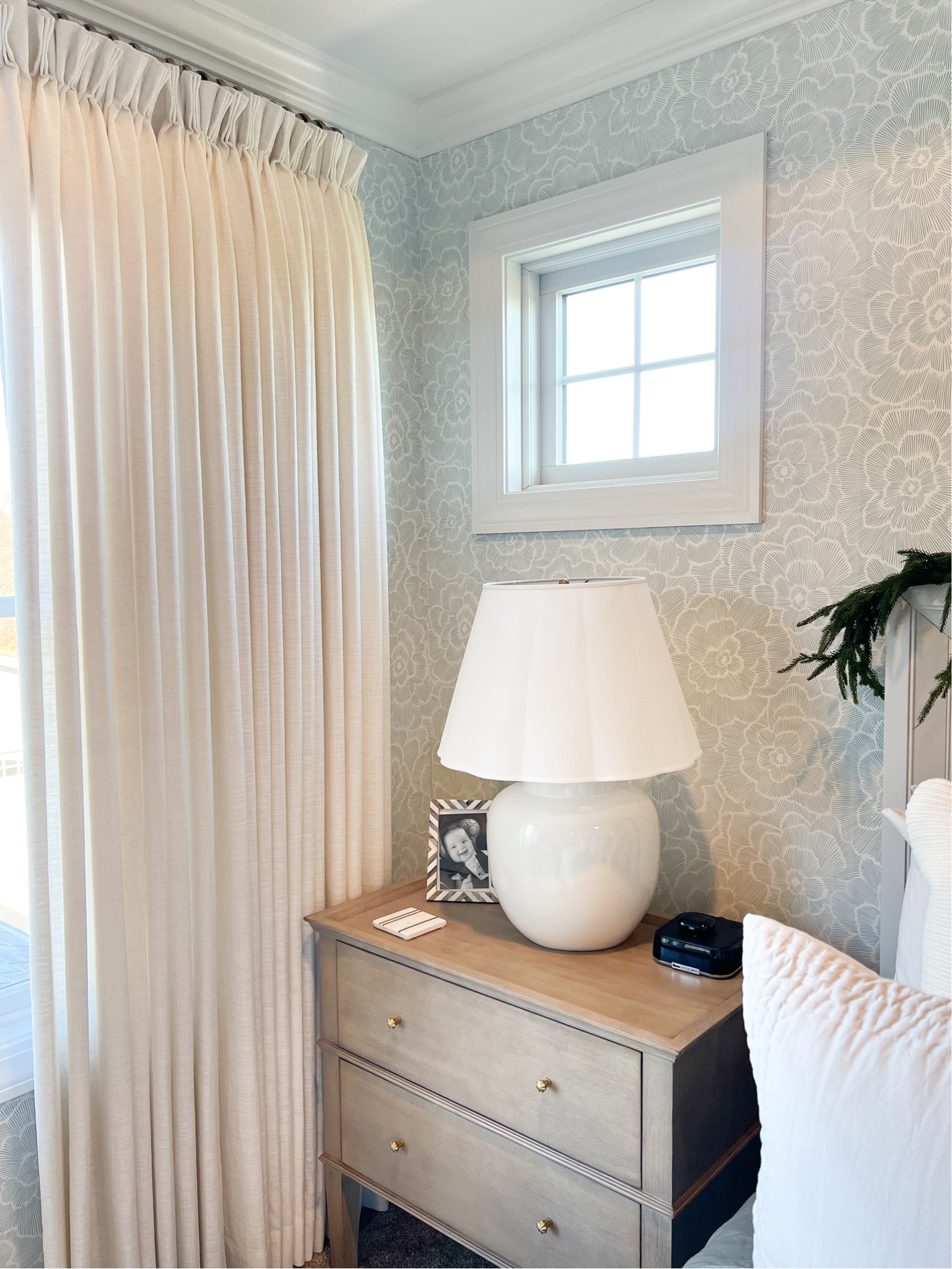 Details for our bedroom curtains:
Fabric: Liz Linen
Color: Ivory White 
Liner: Privacy 
Header: Triple Pleat 
Panel Width: 100” 
Memory Training: Yes 

Also linking our curtain rod, rings and other bedroom items shown here! 

#LTKHome #LTKSaleAlert