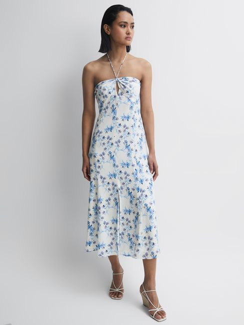 Floral Print Halter Neck Midi Dress | Reiss UK