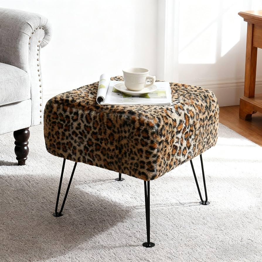 Home Soft Things Cheetah Vanity Chair 17" x 17" x 17" Square Footrest Upholstered Mink Fabric Dec... | Amazon (US)