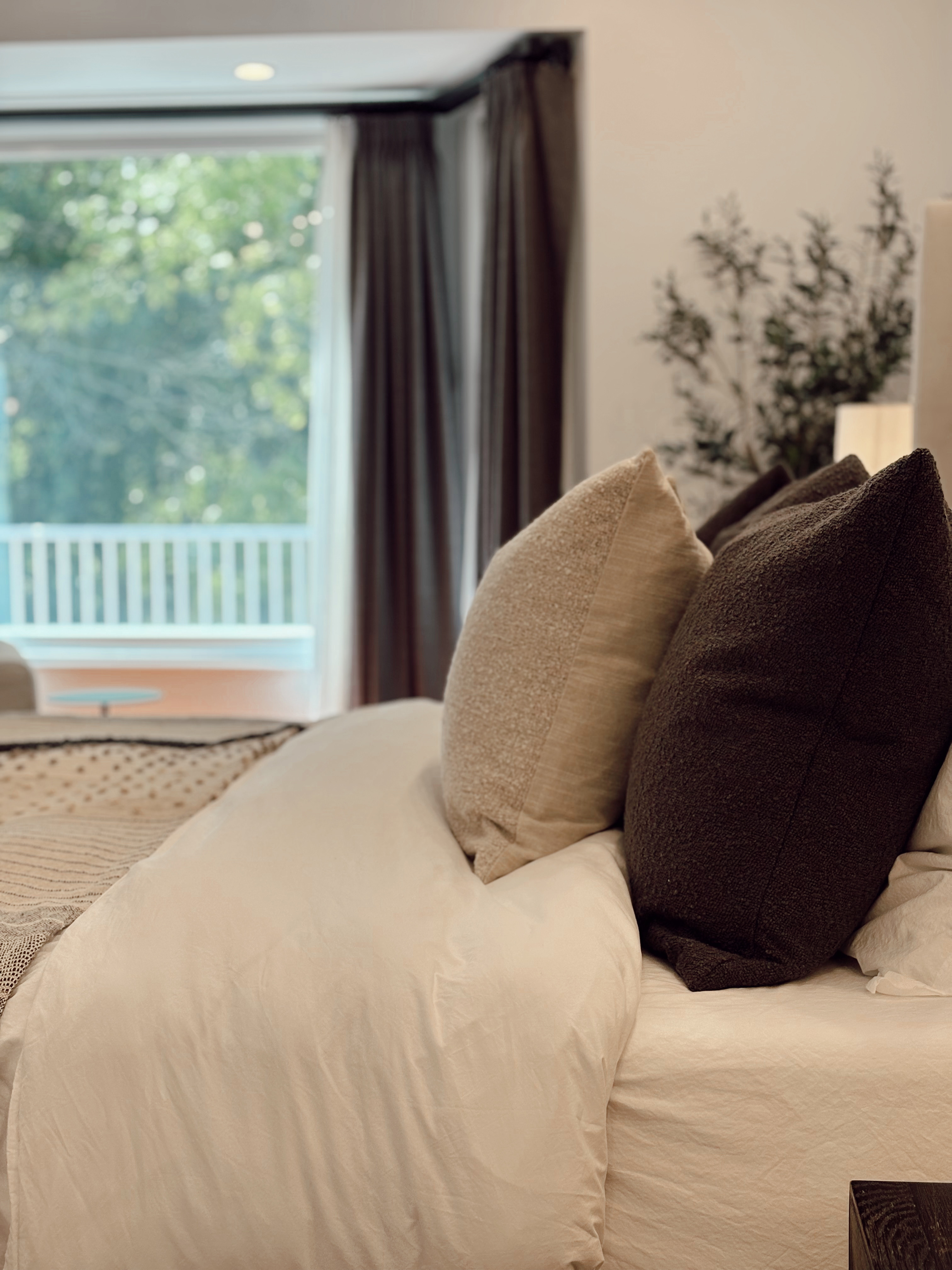 The natural light paired with these perfect moody accents are what makes it! 😍 white comforter, white bedding, accent throw, throw blanket, beige blanket, neutral bedding, accent pillows, textured pillows, dark throw pillows, beige throw pillows, white sheets, organic sheets, cotton sheets, linen sheets 

#LTKFamily #LTKStyleTip #LTKHome