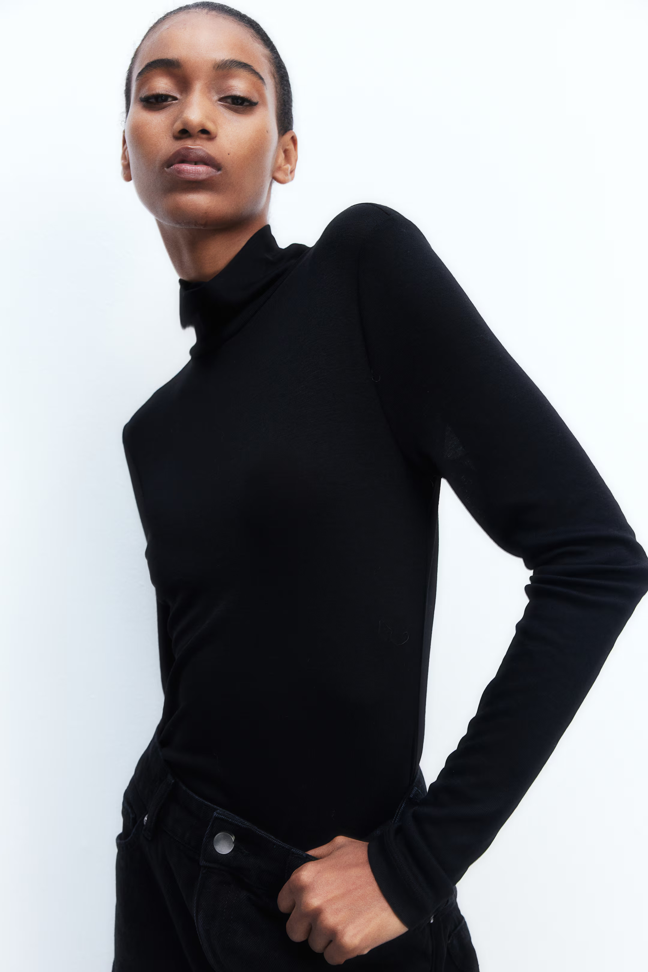 Modal-blend polo-neck top | H&M (UK, MY, IN, SG, PH, TW, HK)