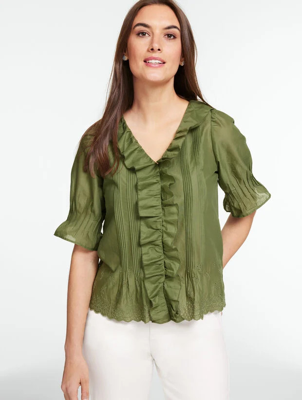 Embroidered Eyelet Ruffle Top | Talbots