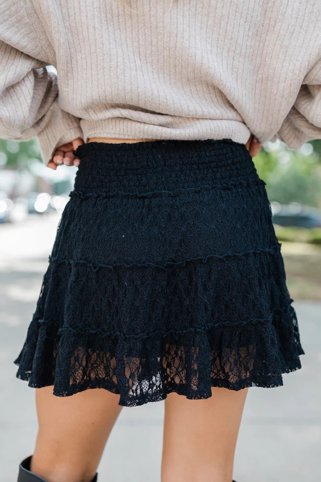 Through The Garden Black Lace Mini Skort | Pink Lily