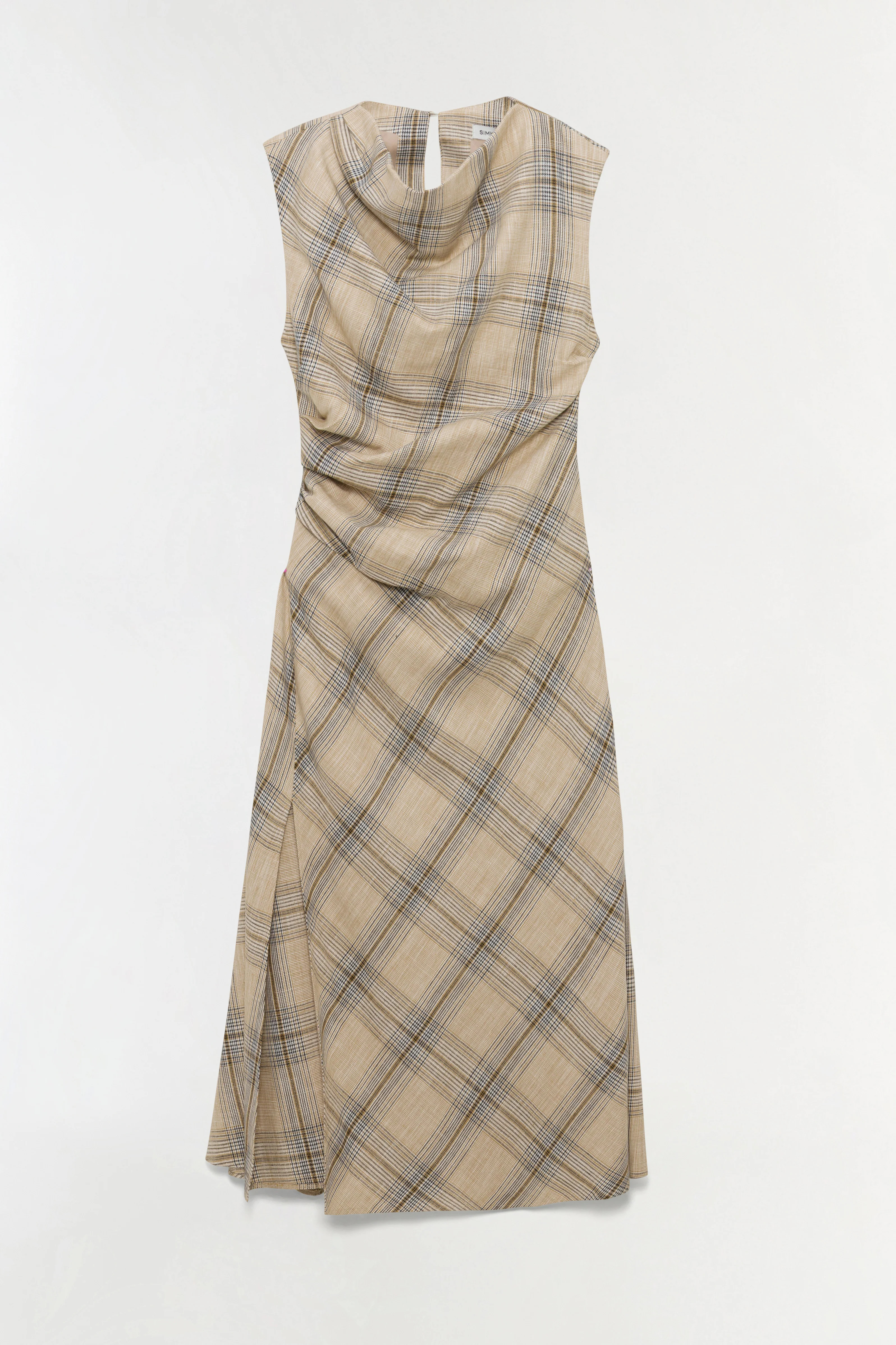 SIMKHAI Women's Burke Draped Midi Dress in Rattan Plaid, Size 8 | Simkhai