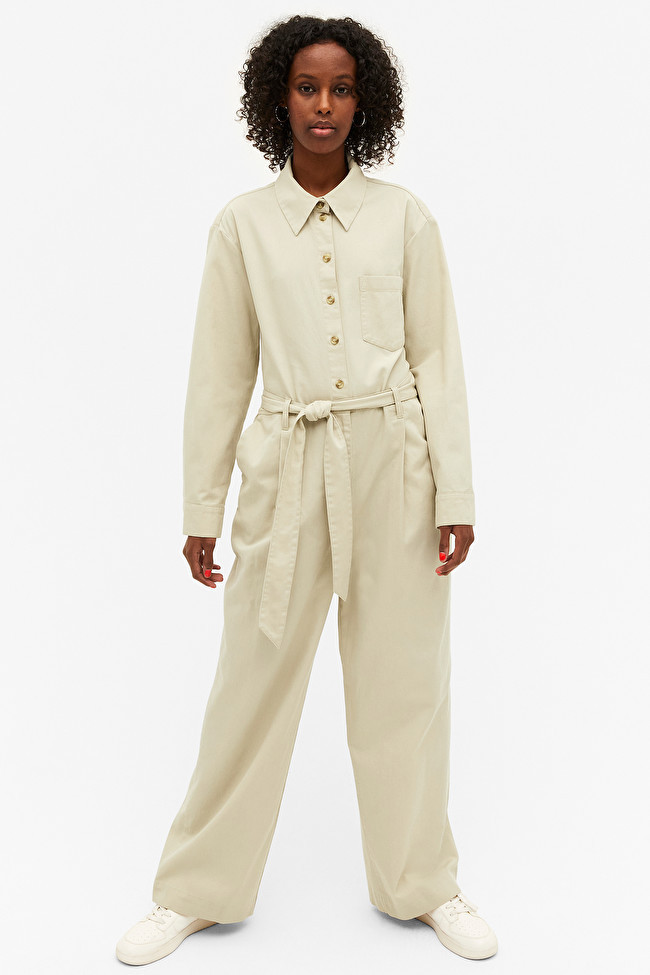 Online exclusive
                		
                		Beige oversized collared jumpsuit
         ... | Monki