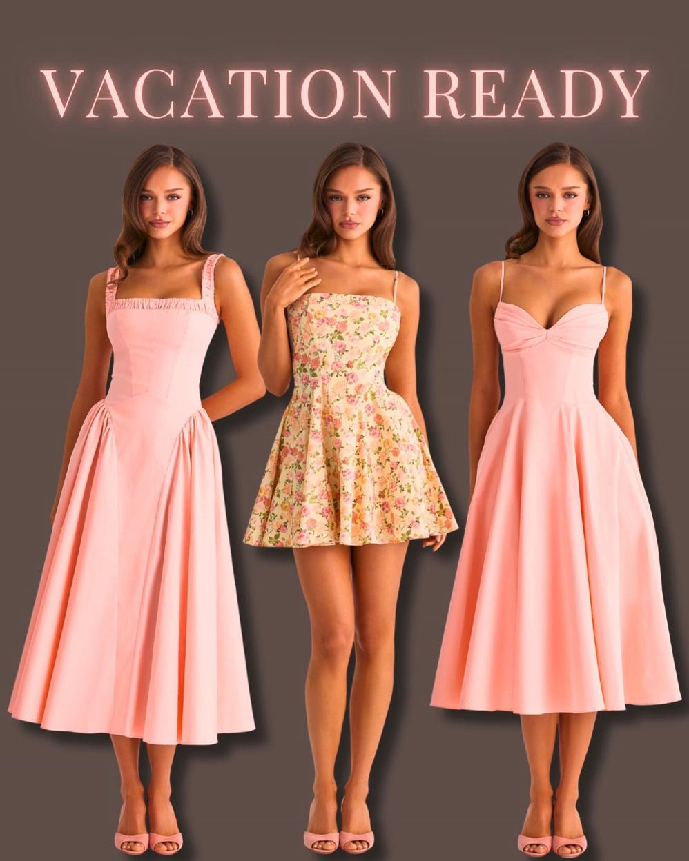 Soft pink dresses and feminine silhouettes make these vacation-ready outfits feel elegant and effortlessly chic 🌸 Perfect for brunch, beach dinners, and sunny getaways.
#VacationOutfits #PinkDress #MidiDress #FloralDress #SummerDress #VacationStyle #WomensFashion #OutfitInspo 

 
