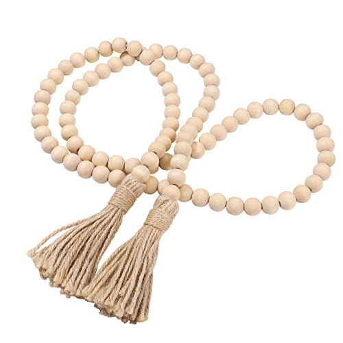 LIOOBO Wood Bead Garland Farmhouse Rustic Country Beads Holiday Decoration Wall Hanging Prayer Beads | Amazon (US)