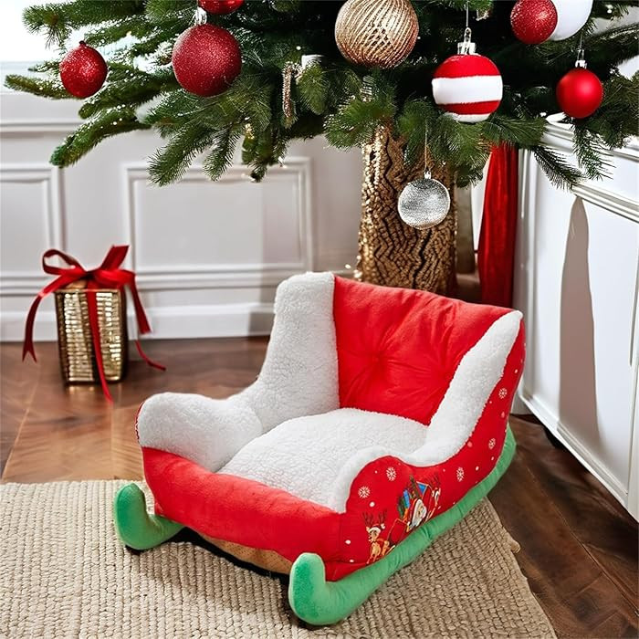 Interesting Red Christmas Cat Dog Bed, Pet Sleigh Bed, Sofa, Indoor and Outdoor Plush Synthetic F... | Amazon (US)