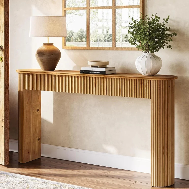 Finmind Solid Wood Console Table, 63" Long Table with Vertical Fluted Stripes and Sturdy Legs, Pe... | Walmart (US)