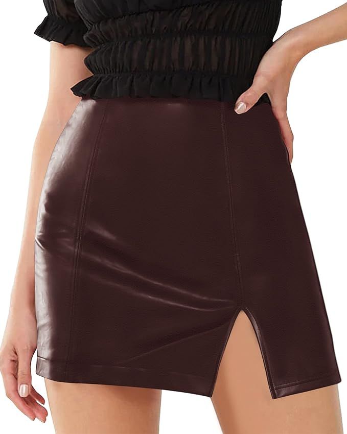 MANGOPOP Women's Basic High Waist Faux Leather Bodycon Mini Pencil Skirt | Amazon (US)
