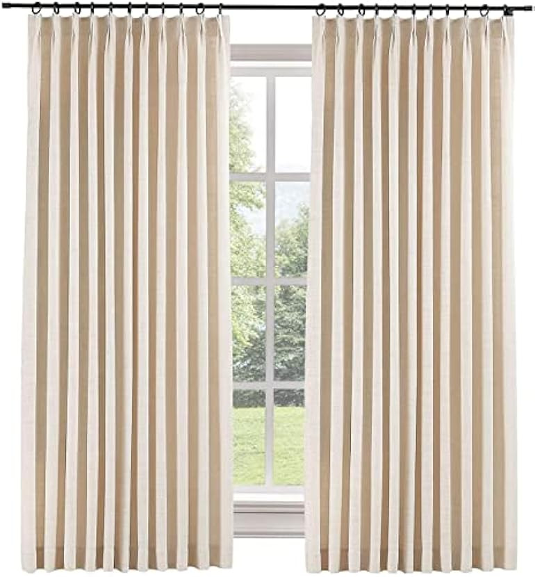TWOPAGES 52 W x 108 L inch Pinch Pleat Darkening Drapes Faux Linen Curtains with Blackout Lining ... | Amazon (US)