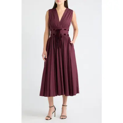 CeCe Ribbon Belt Sleeveless Midi Dress in Plum at Nordstrom, Size Large | Nordstrom