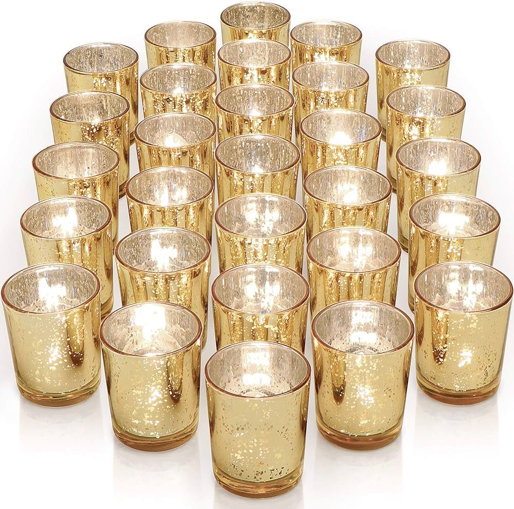 LETINE Gold Votive Candle Holders Set of 36 - Speckled Mercury Gold Glass Candle Holder Bulk - Id... | Amazon (US)