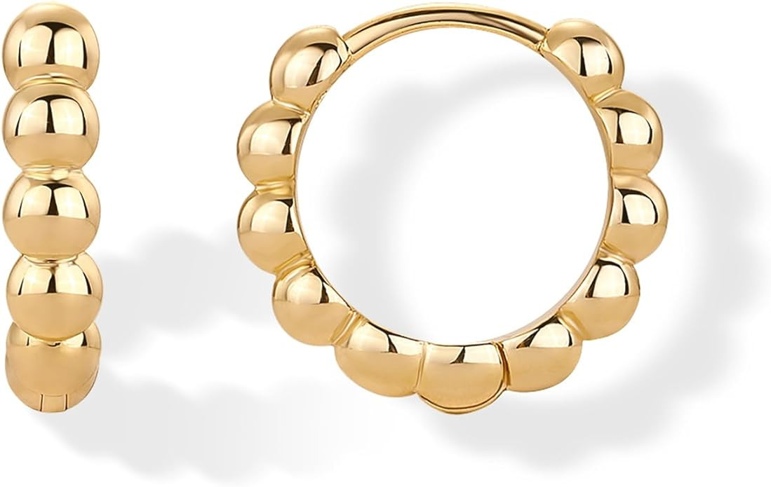 PAVOI 18K Gold Plated 925 Sterling Silver Posts Beaded Huggie Hoop Earrings for Women - Lightweig... | Amazon (US)