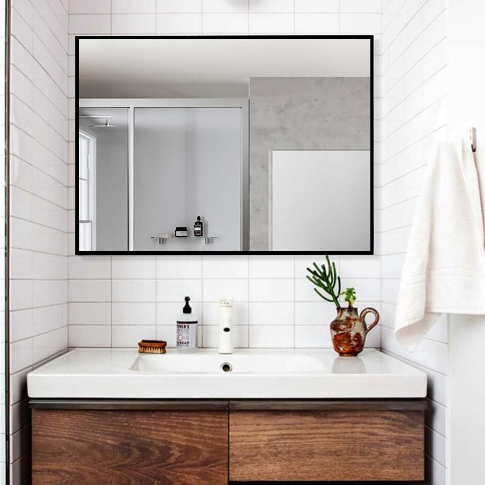 Neu-Type Rectangle Modern/Simple Bathroom Vanity Mirror Wall-mounted/Hanging Mirror Black/Gold JJ... | The Home Depot