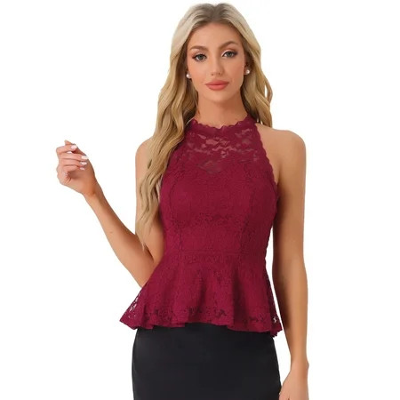 DARING DIVA Women s Elegant Sweetheart Neck Lace Peplum Tops M Burgundy | Walmart (US)