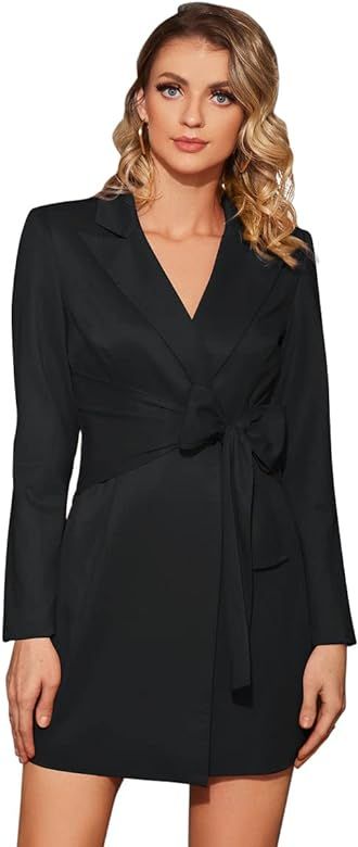 Akarise Wrap Detail Blazer Dress for Women Long Sleeve Lapel Collar Tie Front Elegant Wrap Dress ... | Amazon (US)