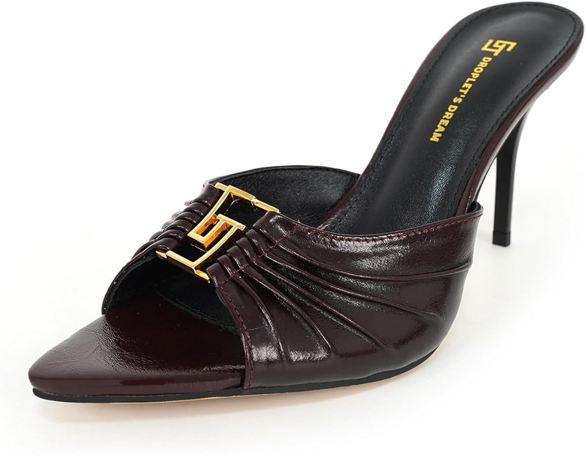 Thin High Heel Slides Women Pointed Toe Genuine Leather Sandals Slip On Stiletto Pumps Sexy Dress... | Amazon (US)