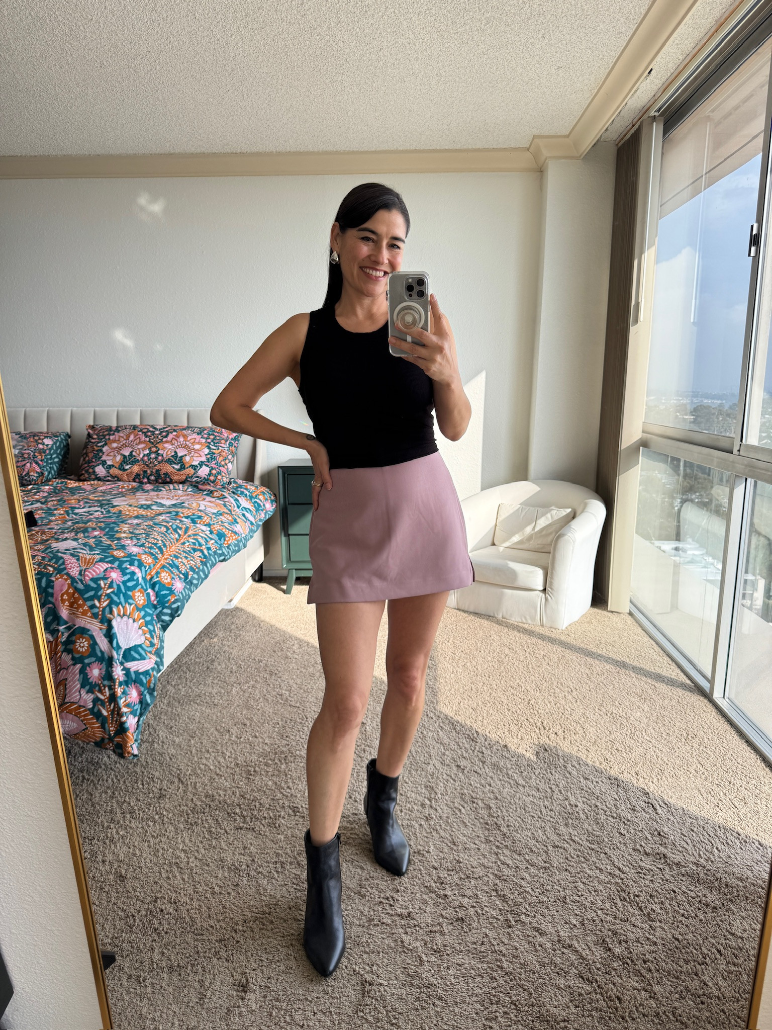 My Daily Look: A high waisted skort by Express, paired with a fitted tank by Nordstrom Rack, ankle boots by André Assous, and earrings by Mejuri. Skort sold out in this color but on sale and available in a yummy blue and reddish brown.

#LTKgrwm #LTKootd #LTKSaleAlert