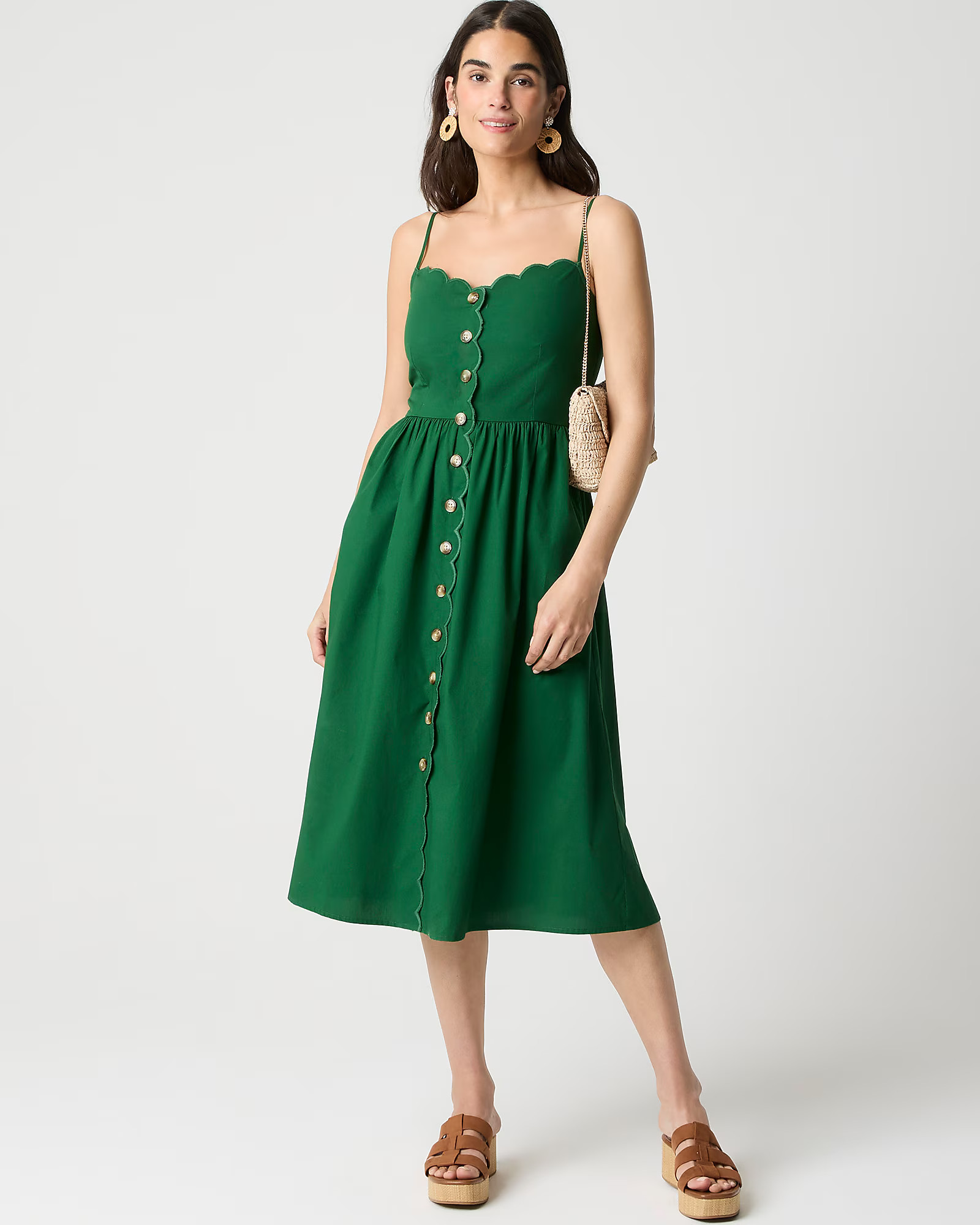 Scallop-hem button-front midi dress | J.Crew Factory