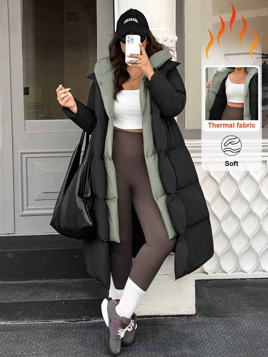 Easura Plus Size Women Long Sleeve Hooded Casual Long Winter Jacket | SHEIN