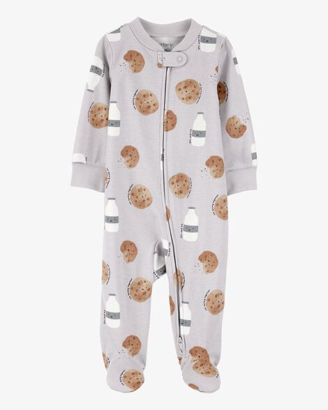 Baby Milk & Cookies 2-Way Zip Cotton Sleep & Play Pajamas - Grey | Carter's Inc