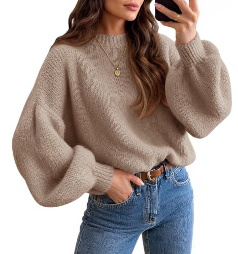 Saodimallsu Womens Crew Neck Fall Sweater Tops Slouchy Soft Knit Pullovers | Amazon (US)