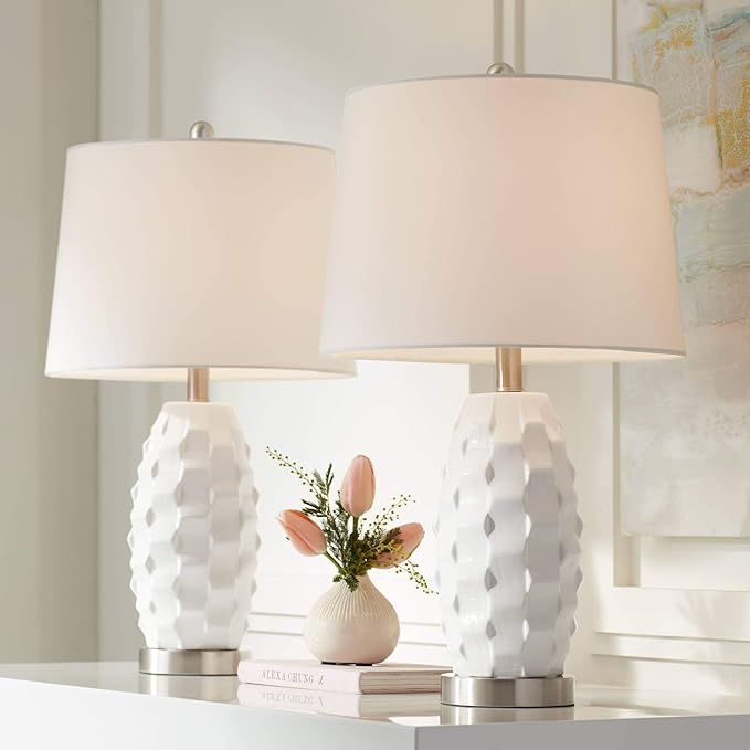 Brad Modern Coastal Style Accent Table Lamps 24.5" High Set of 2 LED Scalloped White Ceramic Tape... | Amazon (US)