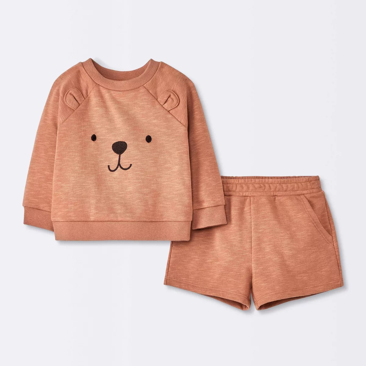 Baby Boys' French Terry Bear Sweatshirt & Shorts Set - Cloud Island™ Brown | Target