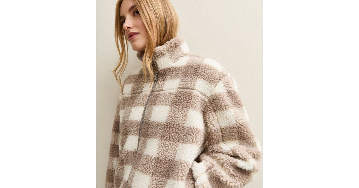 Brown Checked Borg Jacket | New Look | New Look (UK)