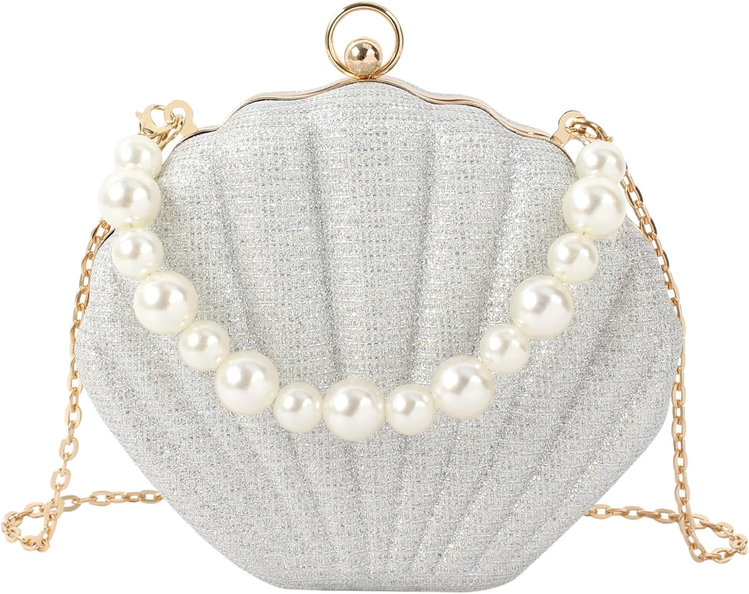ZLM BAG US Glitter Seashell Evening Clutch Purse Pearl Chain Crossbody Bag Pu Leather Mermaid Sho... | Amazon (US)