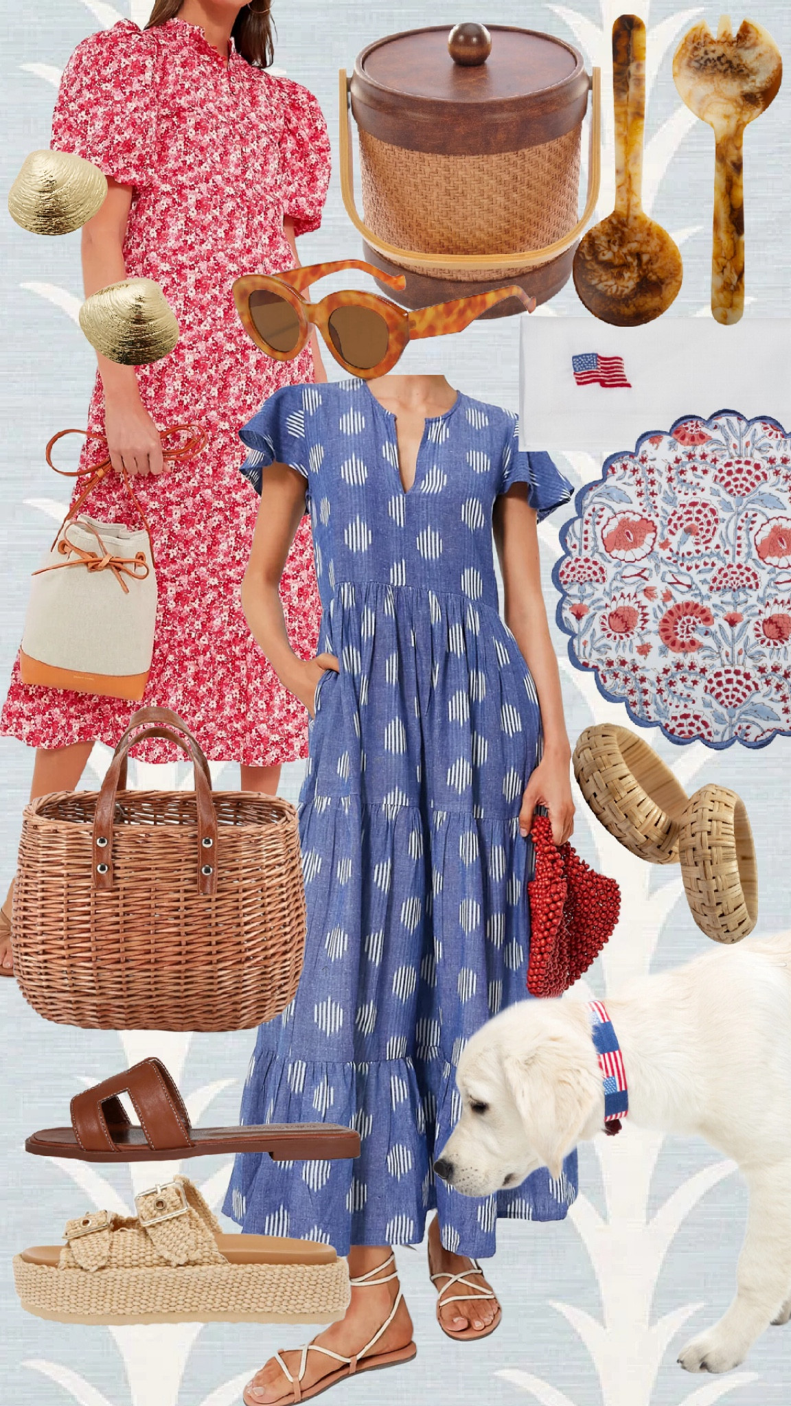 4th of July Dresses and accessories! 
#summerdresses red, white and blue #4thoutfits #wickerbag #americanflag #embroiderednapkins 

#LTKSeasonal