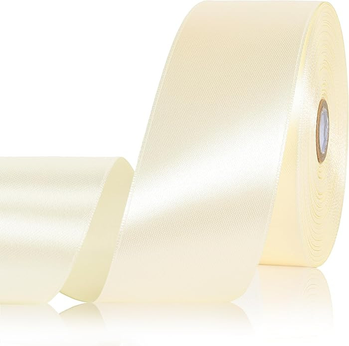 Ivory Ribbon 2 Inch, 60 Yards Polyester Beige Satin Ribbon for Gift Wrapping, Fabric Ribbon for F... | Amazon (US)