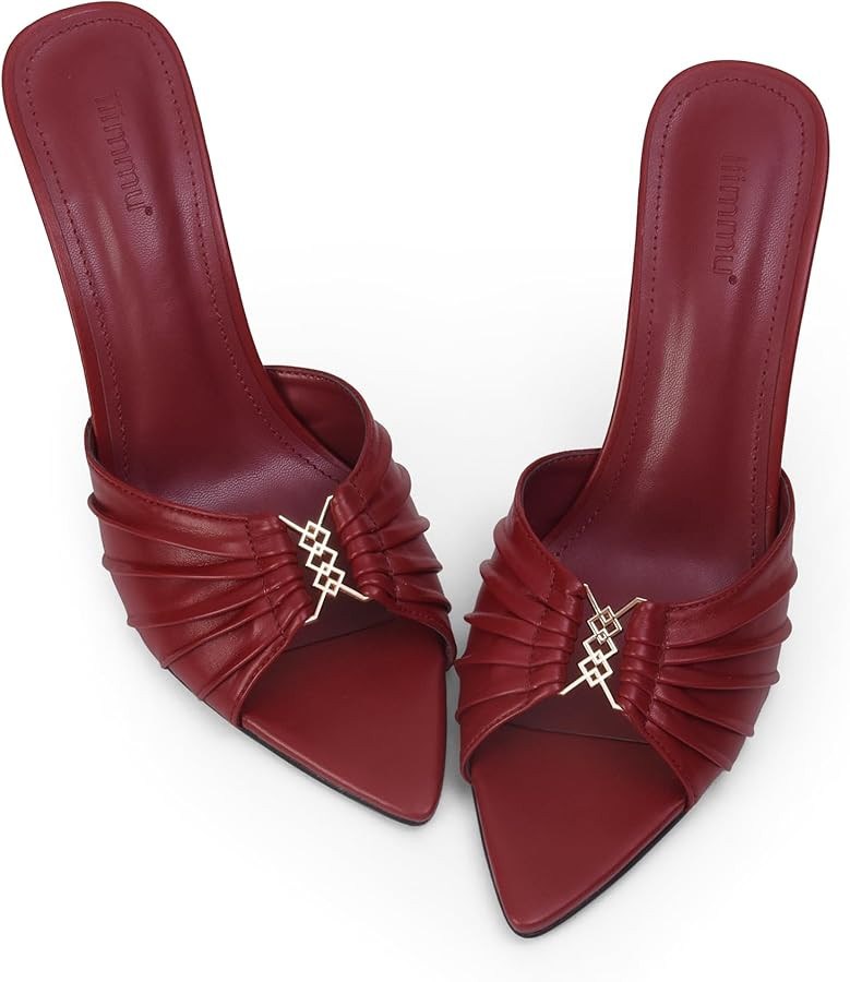 iiimmu 3.5 IN Stiletto Mules High Heels with Pointed Peep Toe Heeled Sandals Faux Leather | Amazon (US)