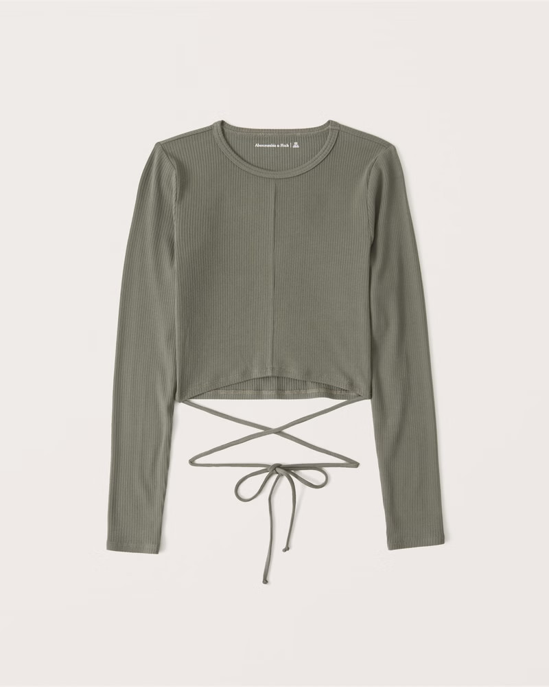 Women's Long-Sleeve Ribbed Tie-Front Top | Women's | Abercrombie.com | Abercrombie & Fitch (US)