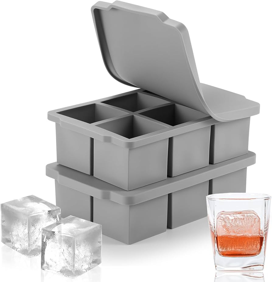 Nax Caki Large Ice Cube Molds Tray with Lid, Pack of 2, Stackable Big Silicone Square Ice Cube Mo... | Amazon (US)