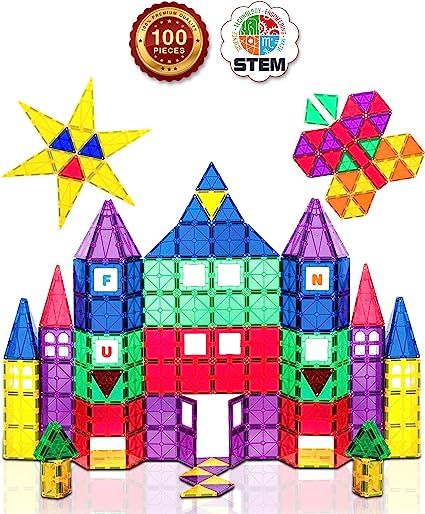 Playmags 3D Magnetic Blocks for Kids Set of 100 Blocks to Learn Shapes, Colors, & Alphabet STEM M... | Amazon (US)