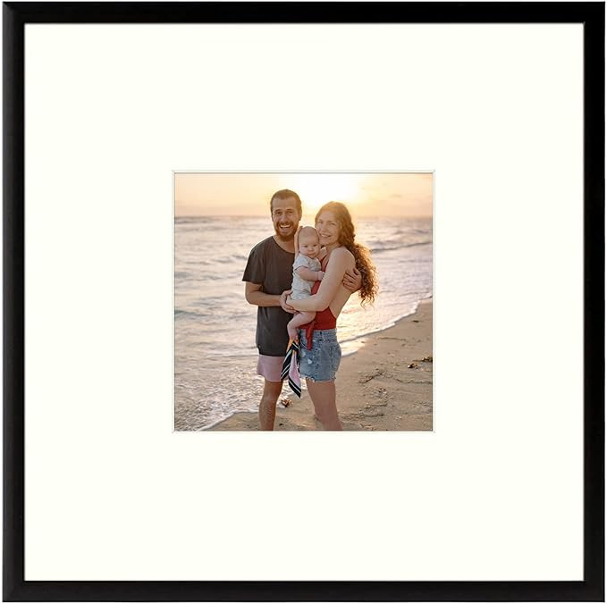 Frametory, 8x8 Aluminum Frame, Ivory Mat for 4x4 Pictures, Tabletop/Wall Display - Easel Stand, S... | Amazon (US)