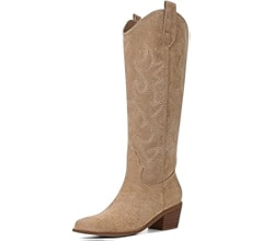 VIMISAOI Western Cowboy Boots for Women Knee High Wide Calf Cowgirl Boots with Embroidered Design... | Amazon (US)
